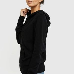 NWT Quince Mongolian Cashmere Full-Zip Hoodie, Black Medium